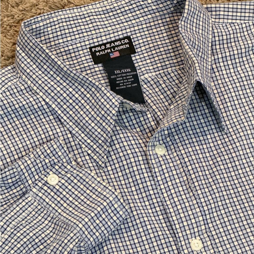 VTG Ralph Lauren Polo Jean Company Shirt Mens 2XL Button Up Long Sleeve Plaid